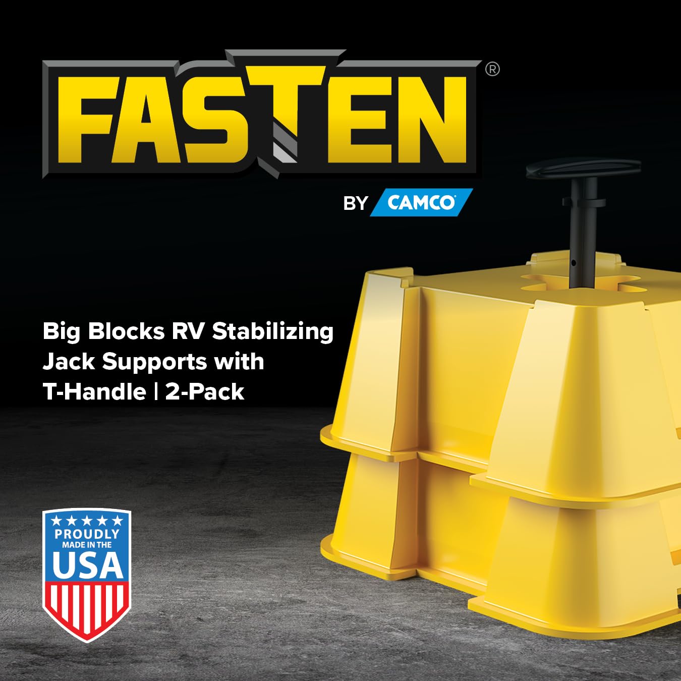 Camco FasTen Big Blocks top recess detail fitting 2x2 blocks for secure placement