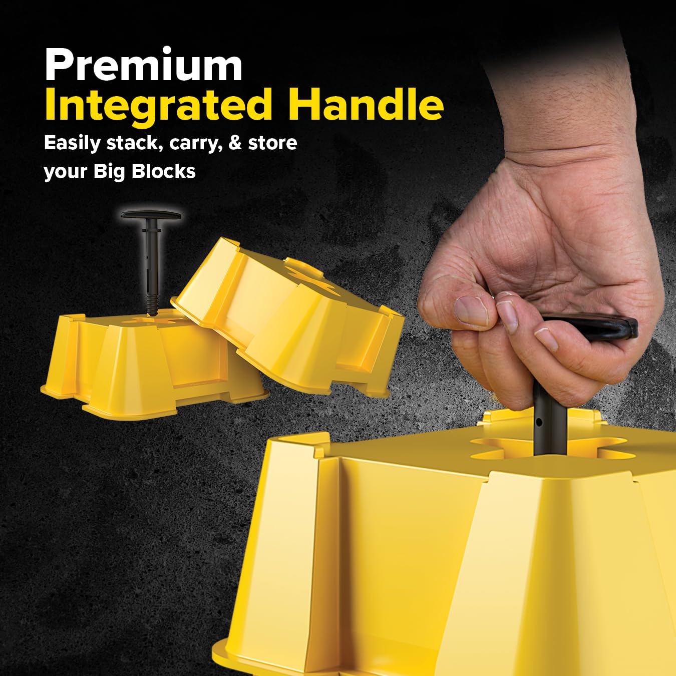 Camco FasTen Big Blocks with 2x2 leveling blocks illustrating stackable support