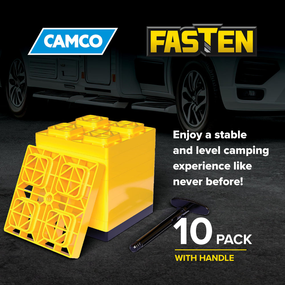 Camco FasTen used at a campsite showing fast setup and reliable stabilization