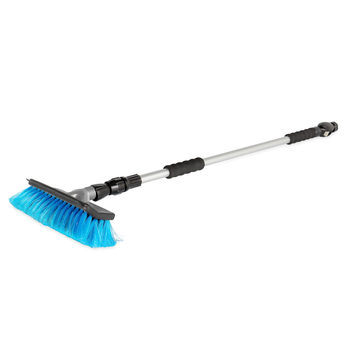 Camco front view of the RV brush showing features and benefit of all-in-one cleaning