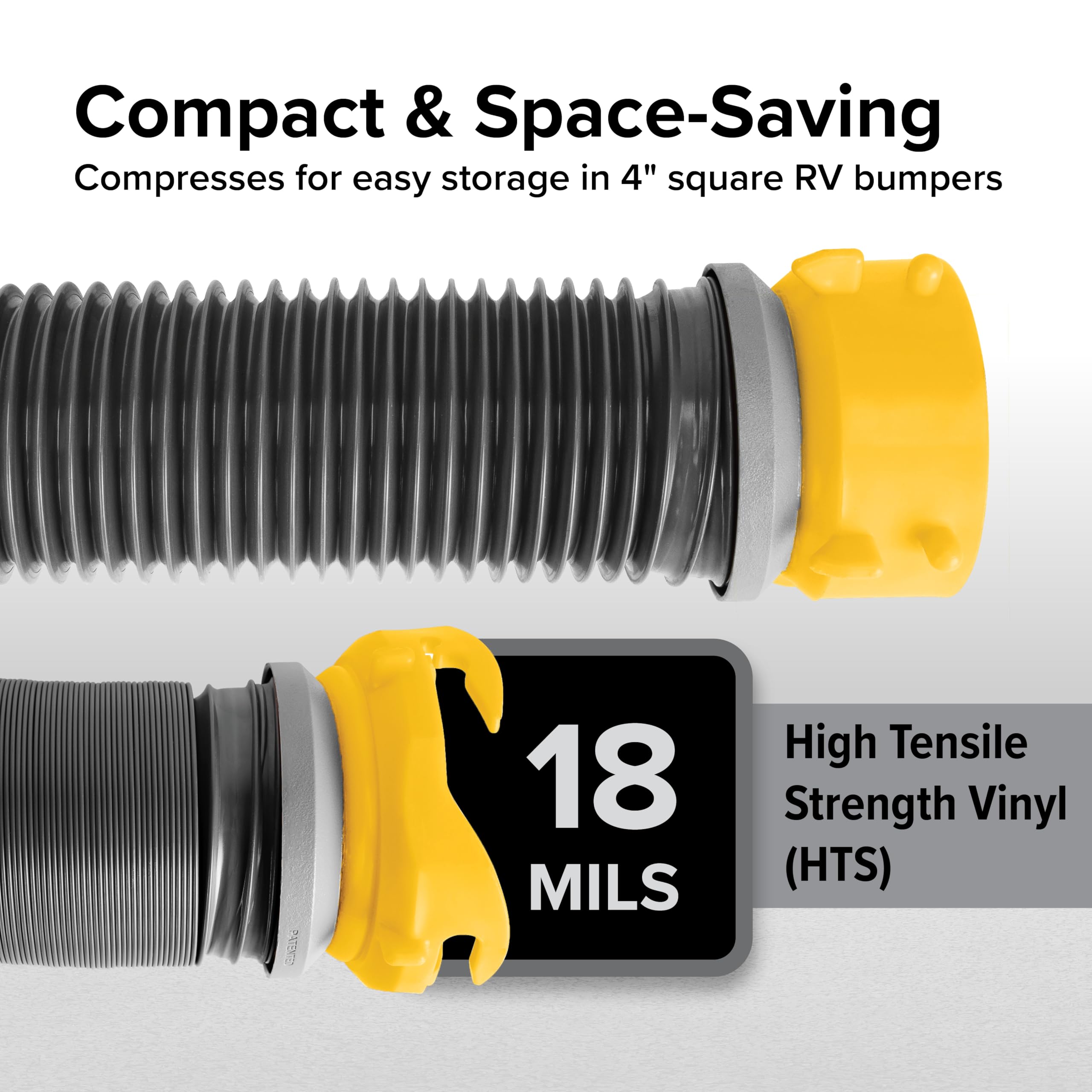 Camco hose connected to campground sewer for extended reach
