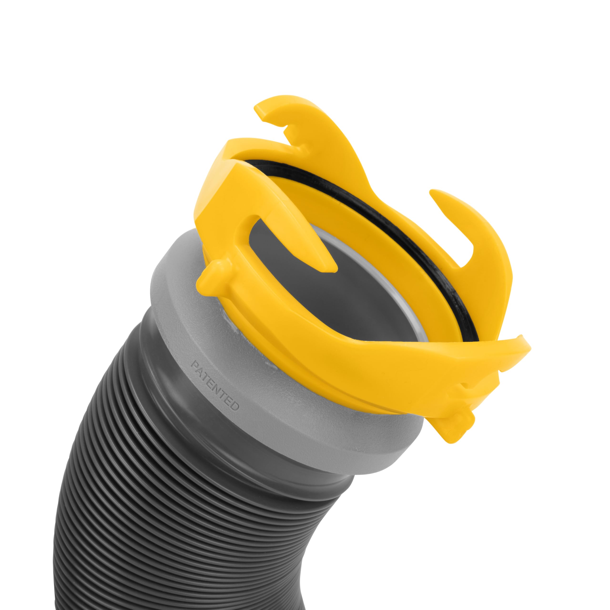 Camco hose in use at RV dump illustrating easy, reliable emptying