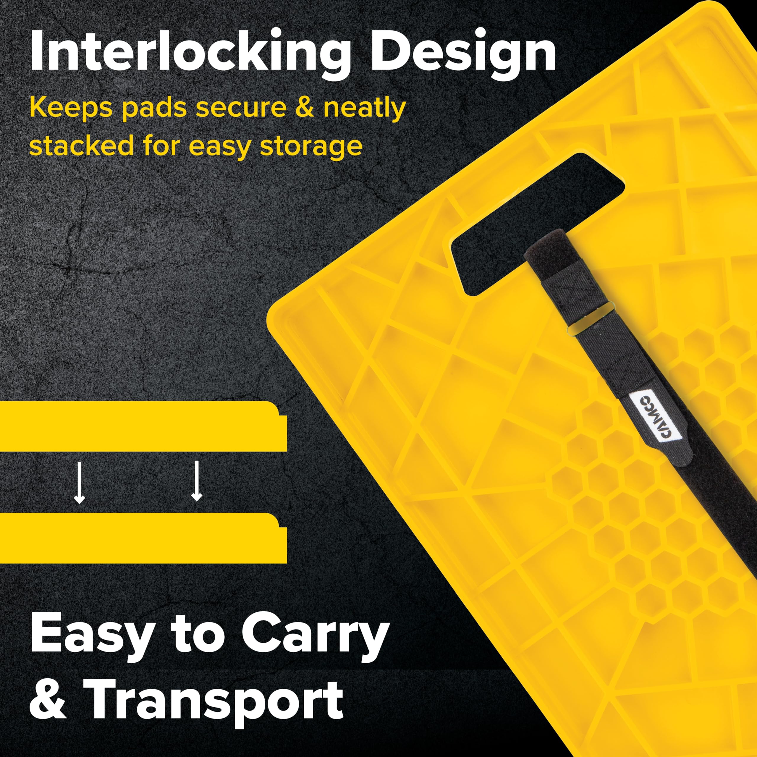 Camco pad under RV jack demonstrating anti-sink support on soft ground benefit