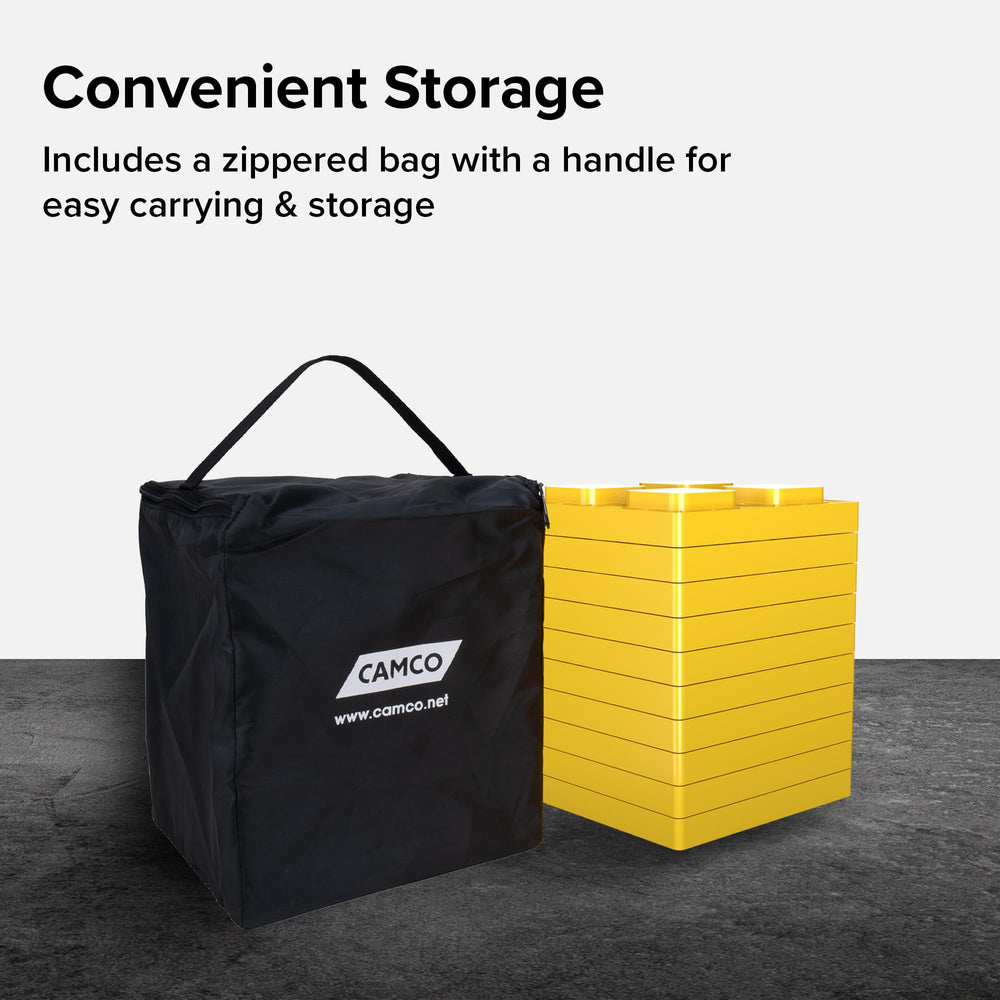Camco nested blocks in zippered bag for neat storage and easy carrying