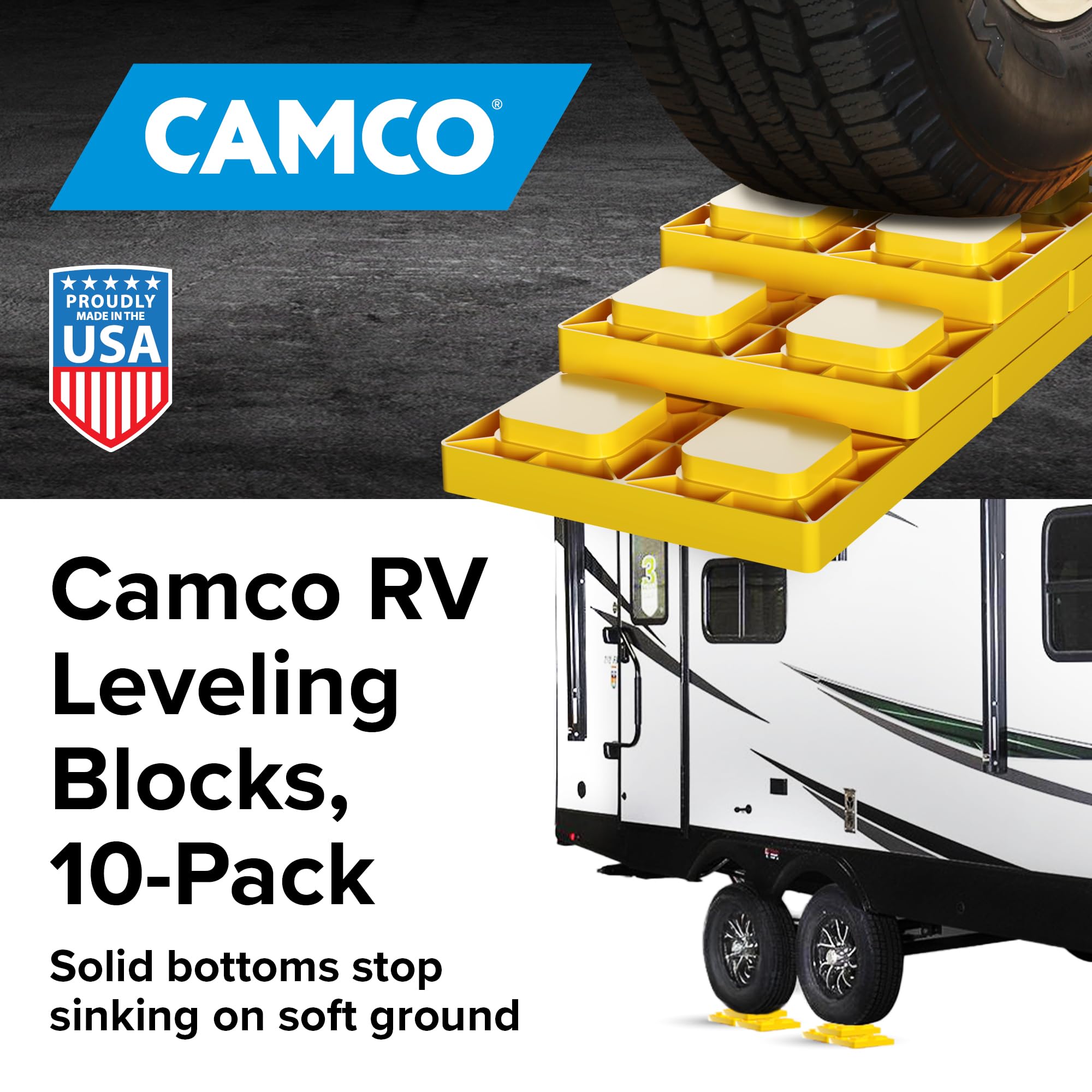 Camco close-up of interlocking stack highlighting secure height control