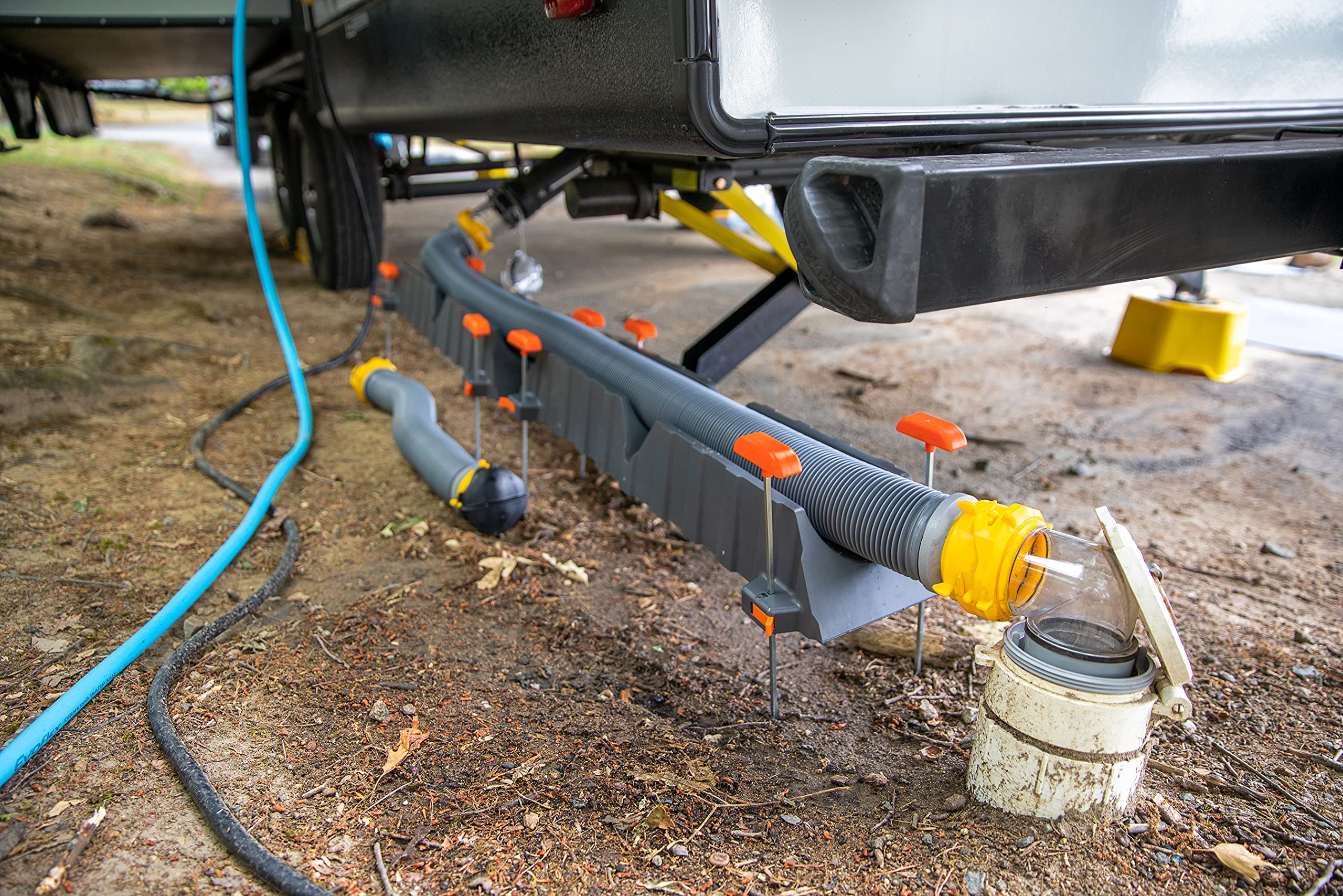 Camco Rhino installed at full 10-inch elevation clearing an obstacle for proper flow