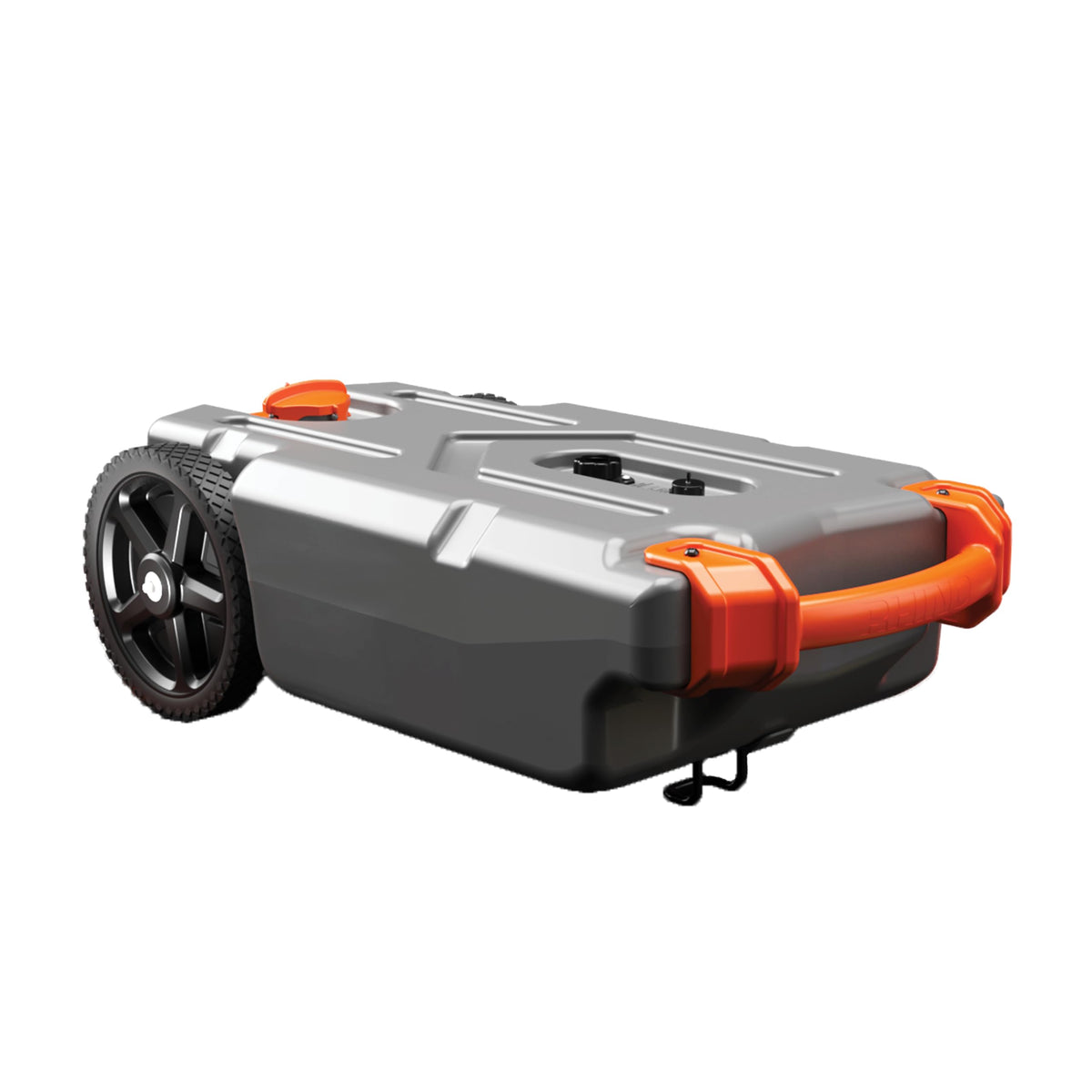 Camco Rhino front view showing tank labeling and sturdy handle for easy transport