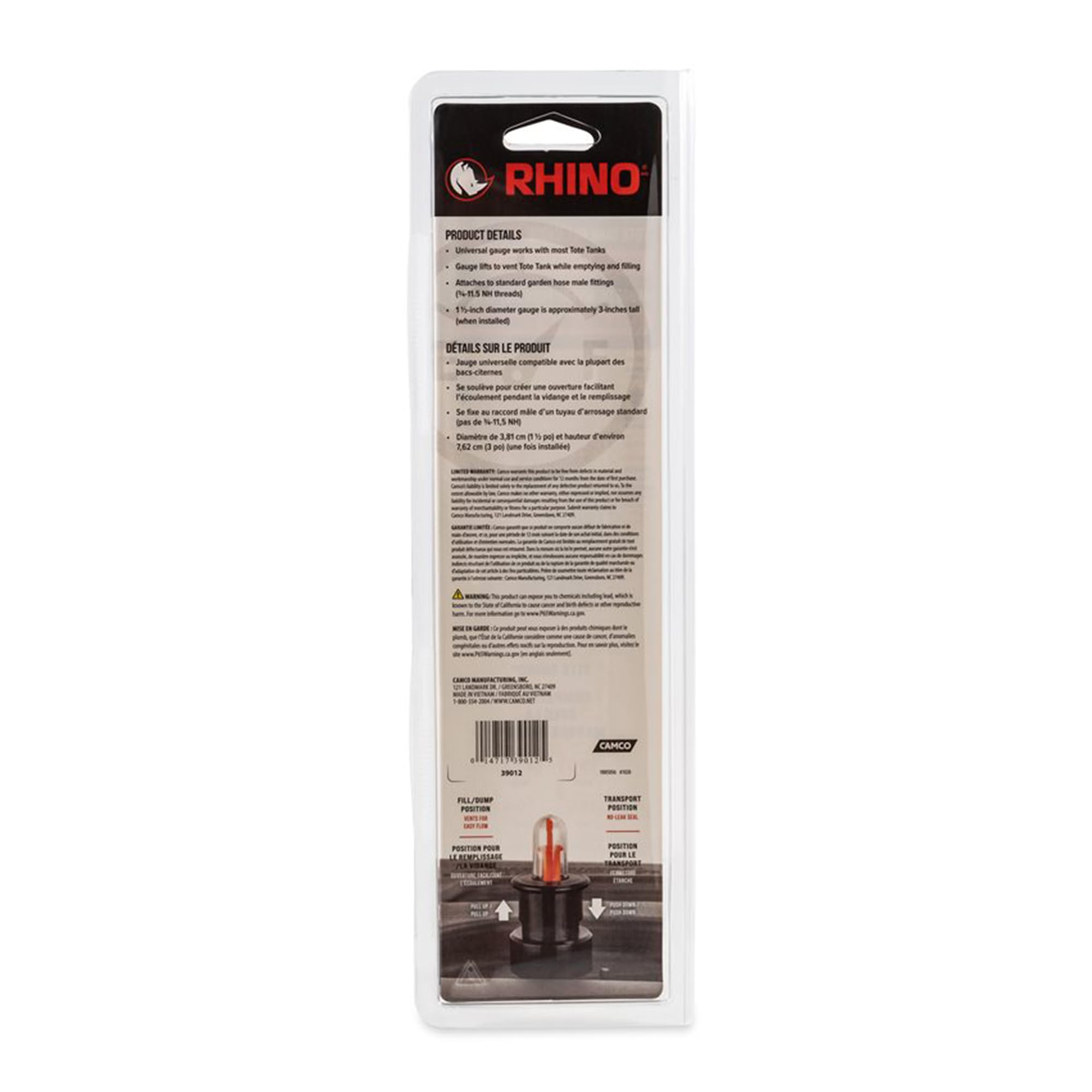 Camco Rhino gauge polymer texture close-up showing durable construction for longevity