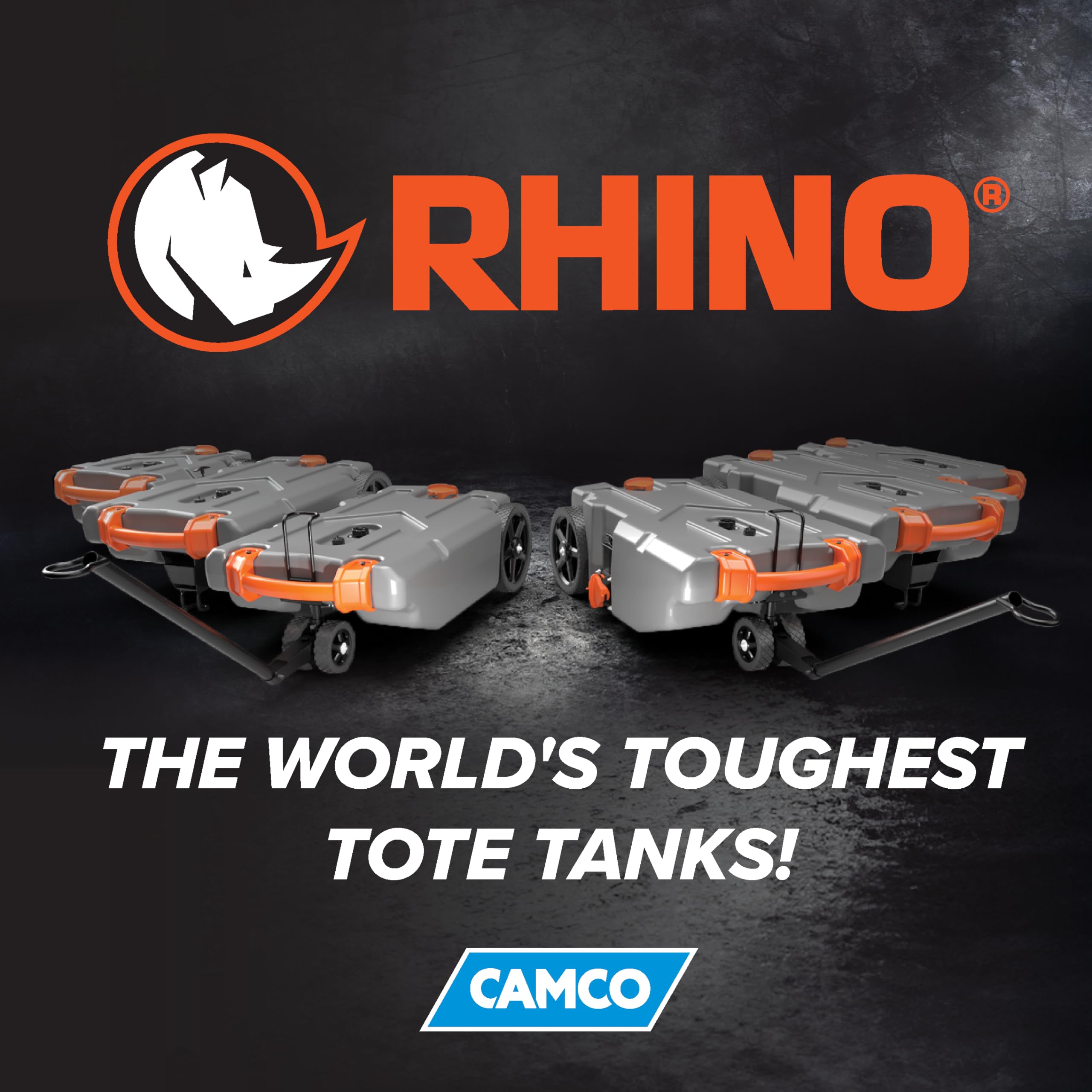 Camco Rhino hung on an RV ladder to show compact storage and secure mounting