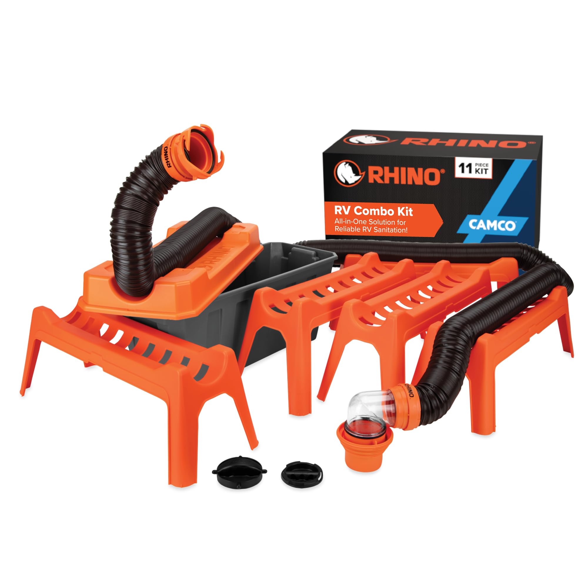 Camco front view of full Rhino Ultimate kit showing complete contents and portability benefits