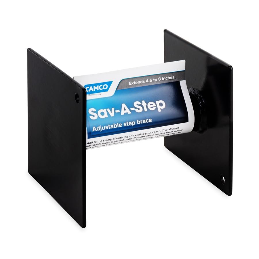 Camco Save-A-Step supporting a foot on step illustrating steadier footing and confidence