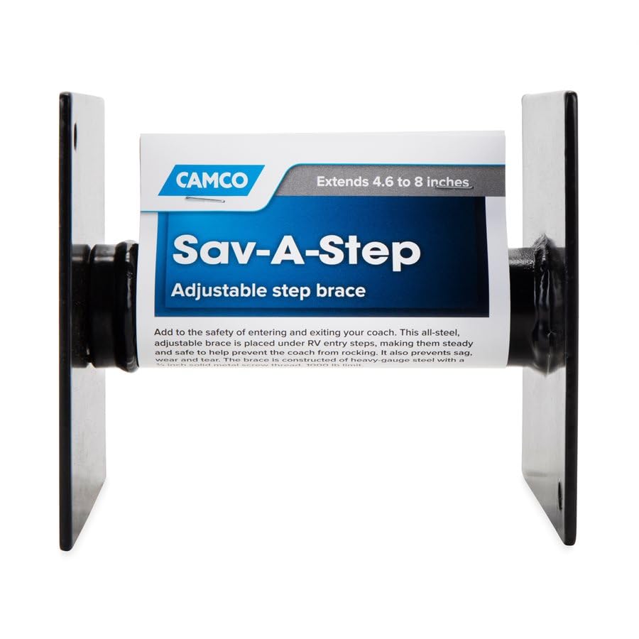 Camco Save-A-Step label and markings showing brand and load rating for reliable use