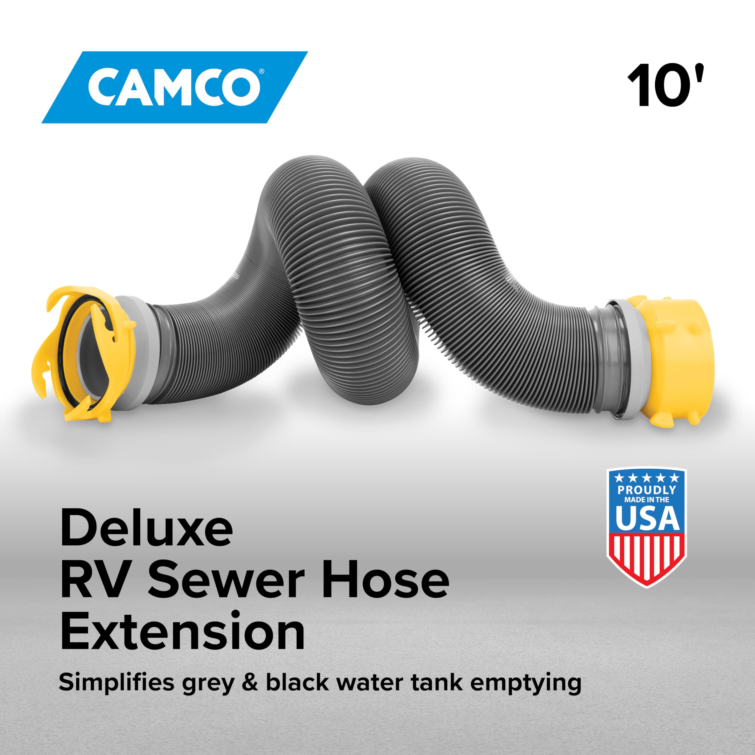 Camco swivel fittings close-up showing easy secure connections