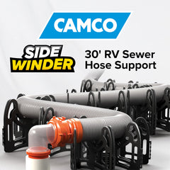 Camco Sidewinder close-up of deep cradle demonstrating secure hose placement and anti-kink benefit