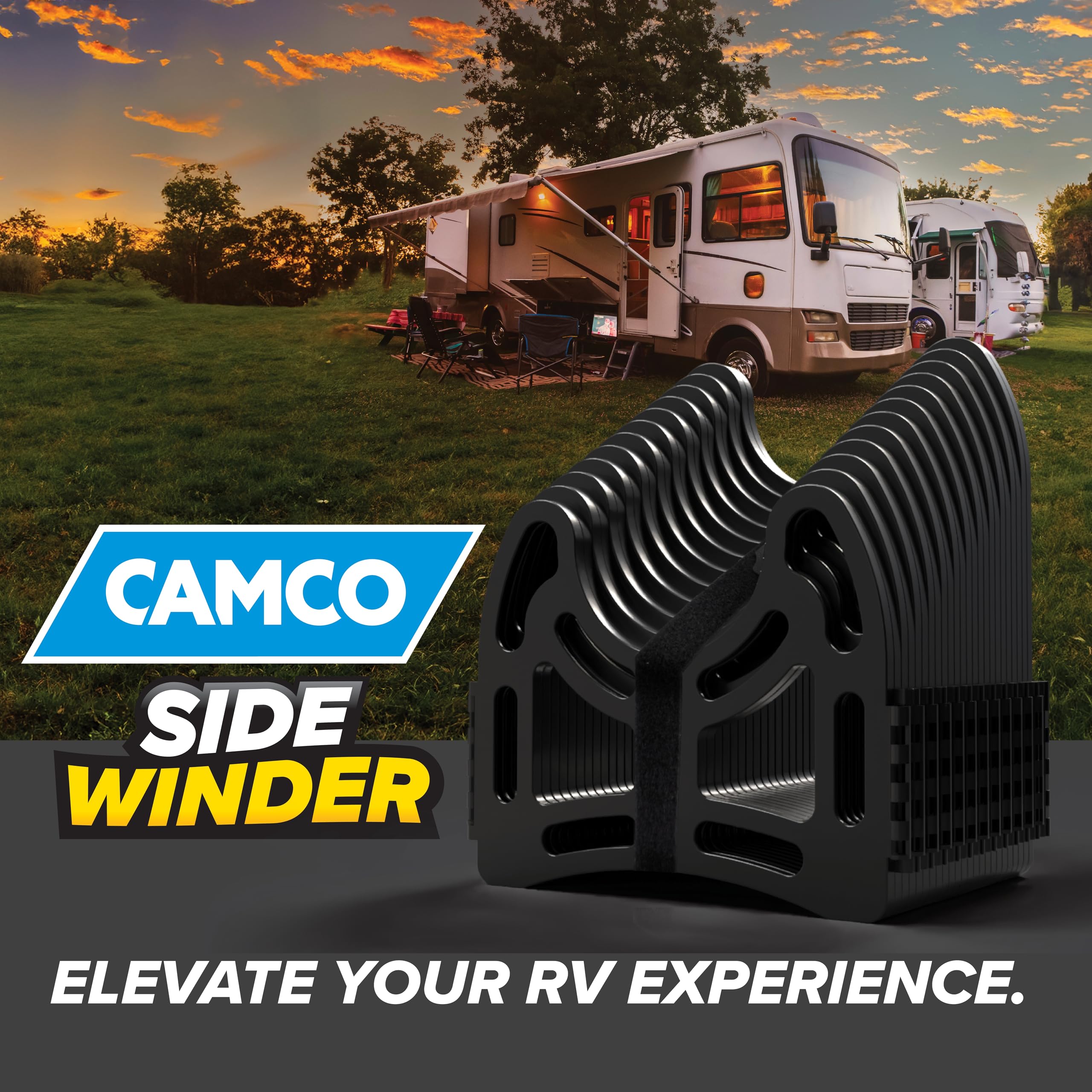 Camco Sidewinder used with an RV setup illustrating easier dumping and cleaner campsite experience