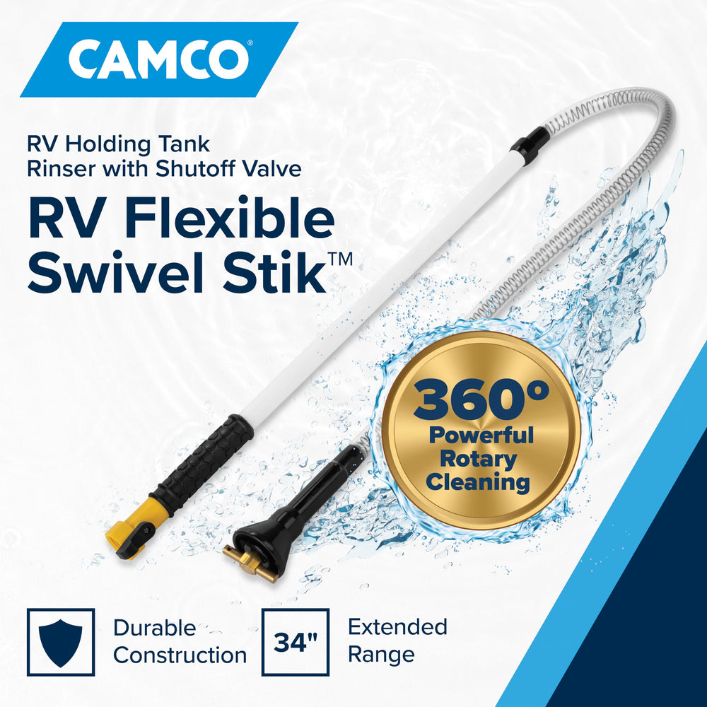 Camco closeup of rotary nozzle highlighting durable brass parts and thorough cleaning