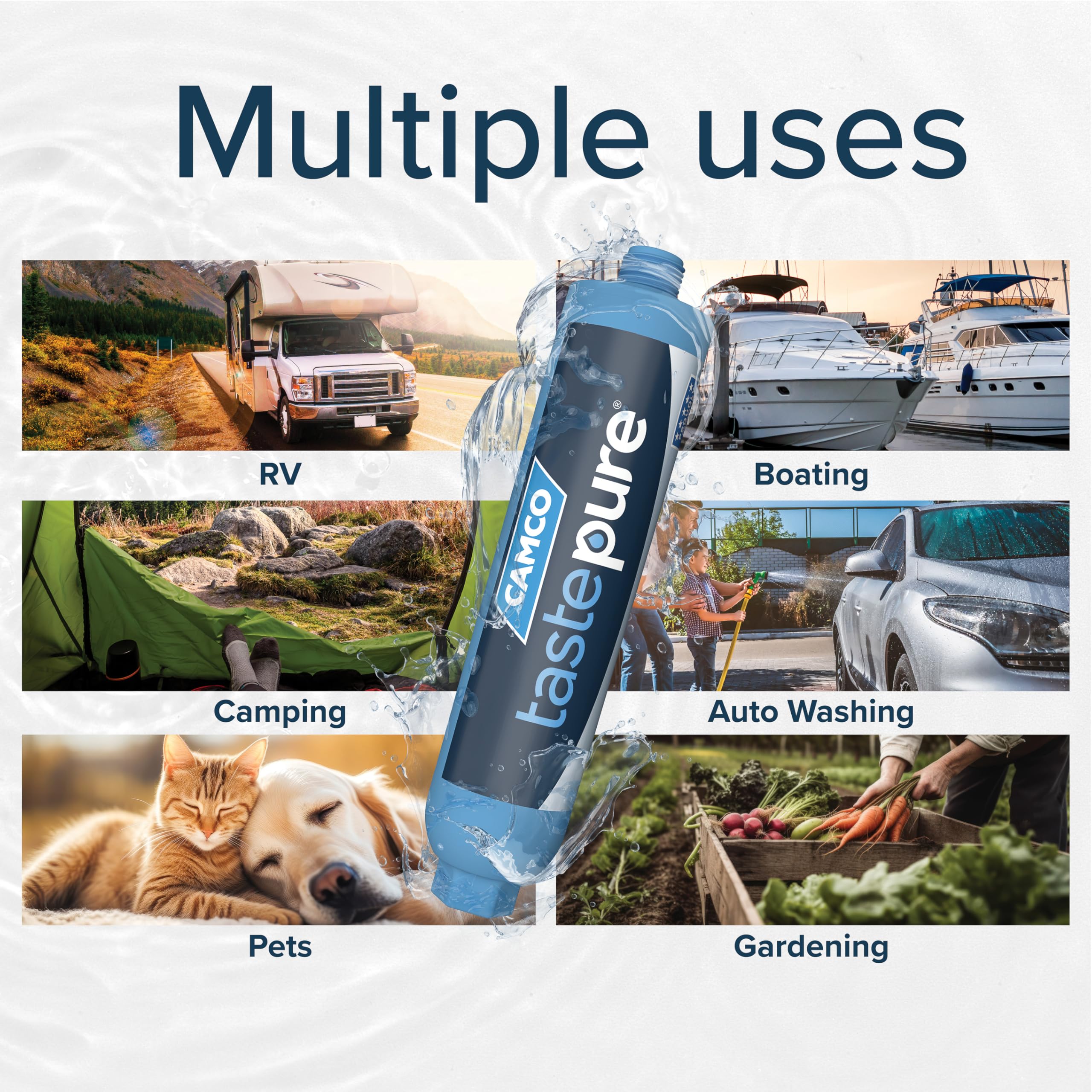 Camco Tastepure underside thread label showing standard fittings for broad compatibility