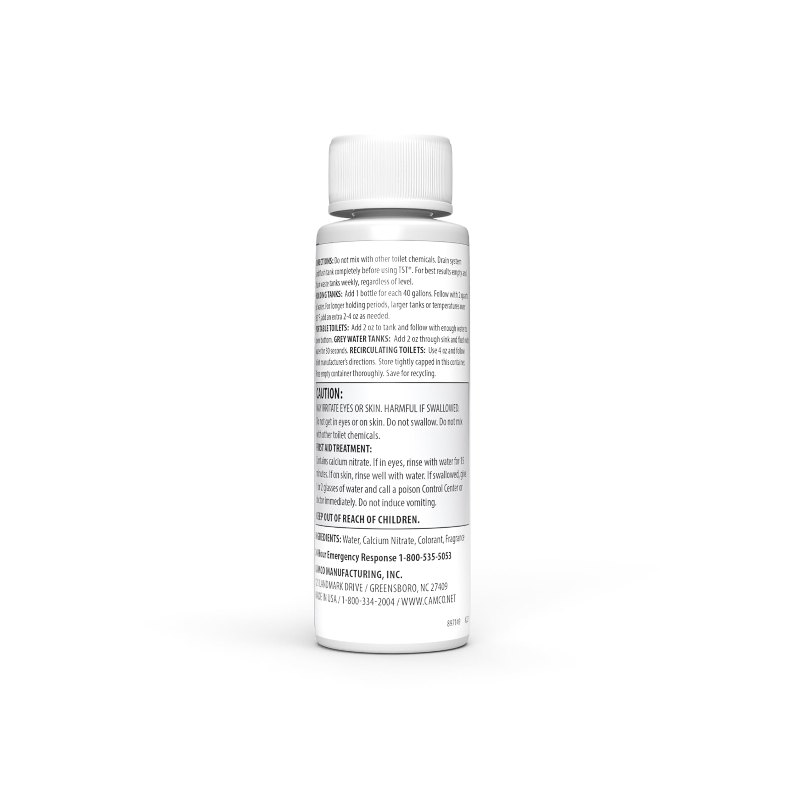 Camco TST MAX bottle being poured into an RV toilet for odor control