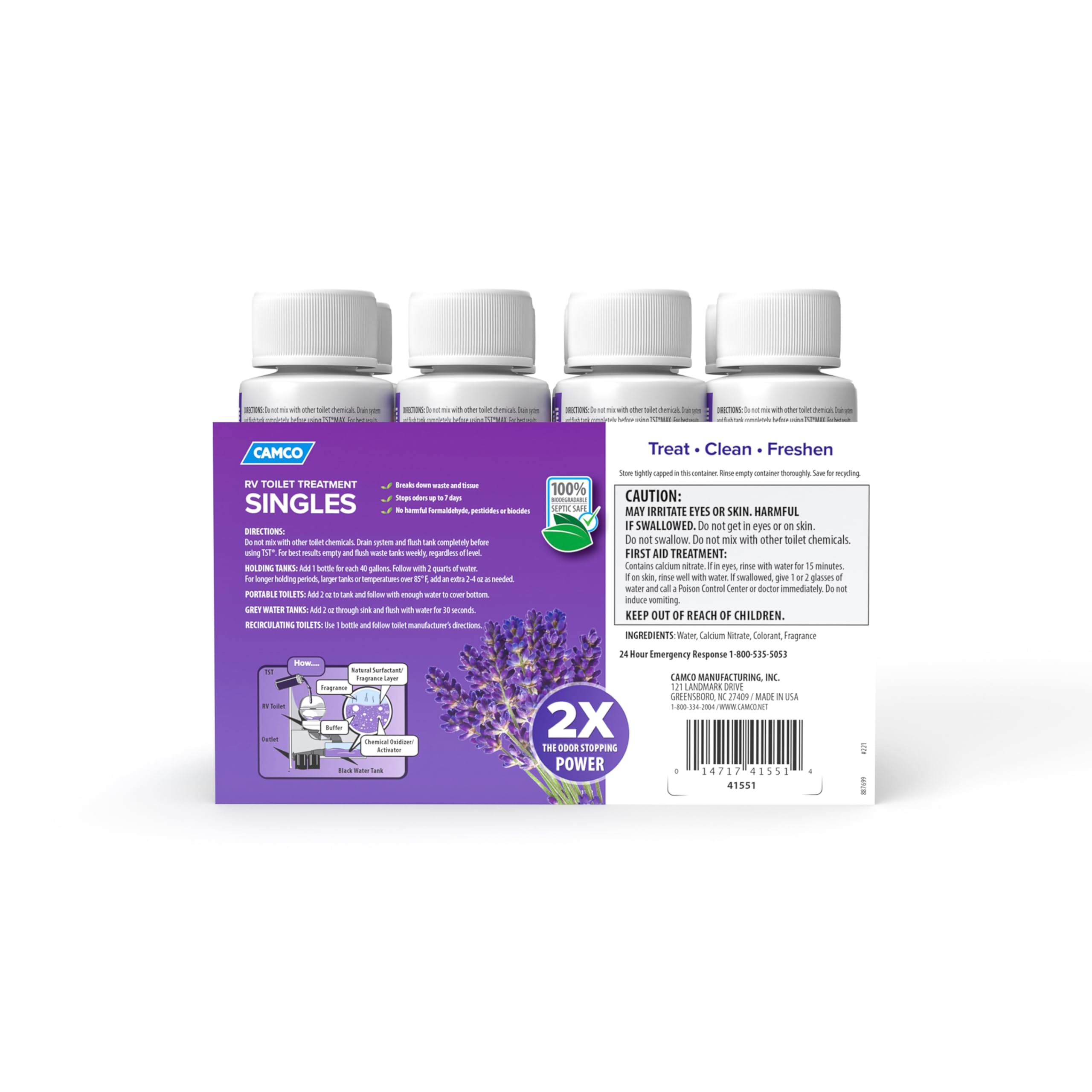 Camco TST MAX bottle in hand showing compact travel-friendly size