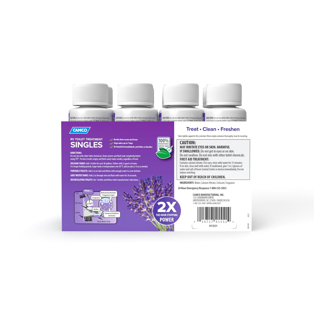 Camco TST MAX bottle in hand showing compact travel-friendly size