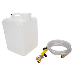 Camco full winterizing kit laid out showing tank and hose for easy winter prep