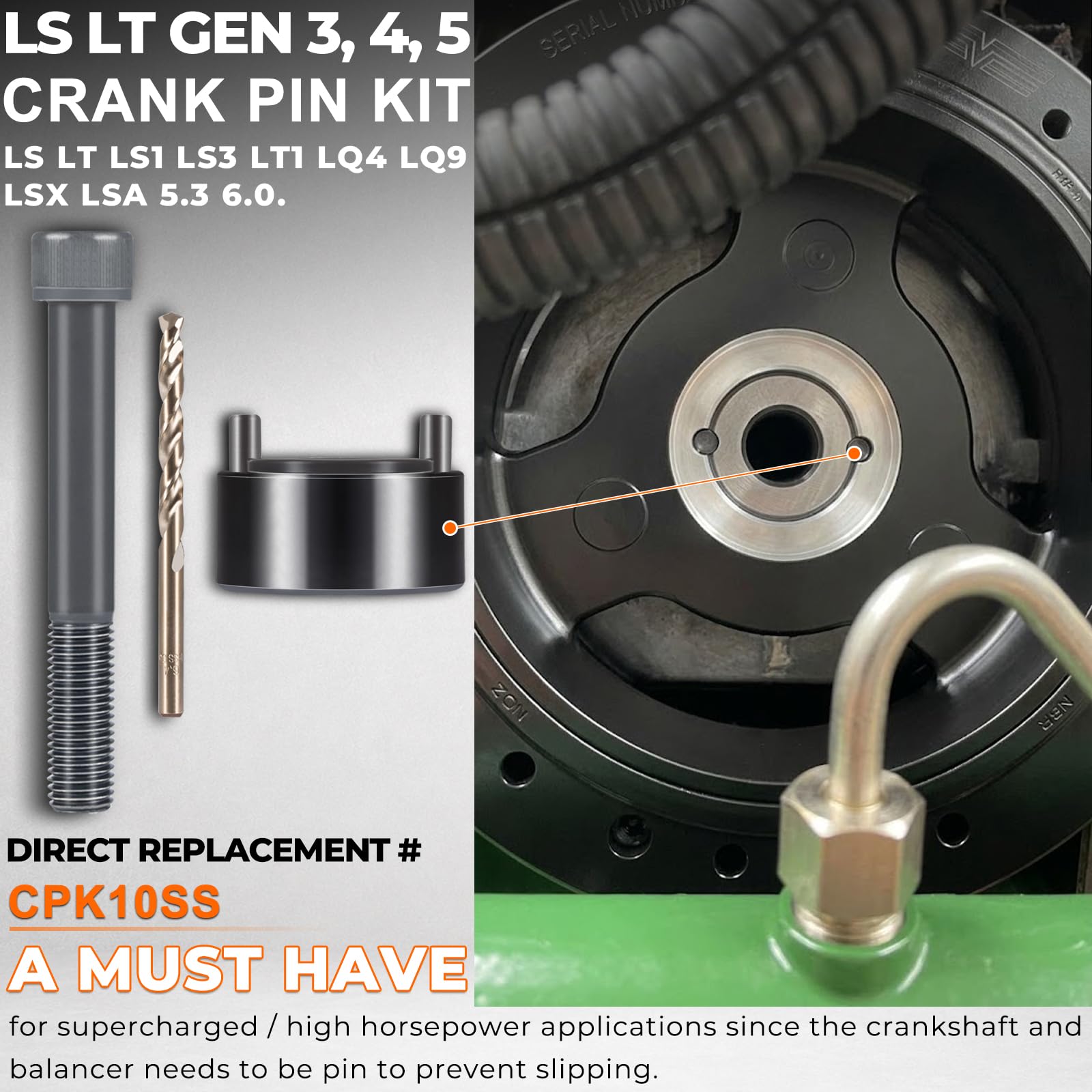 Camoo kit components laid out, includes guide bolt drill bit and two hardened roll pins