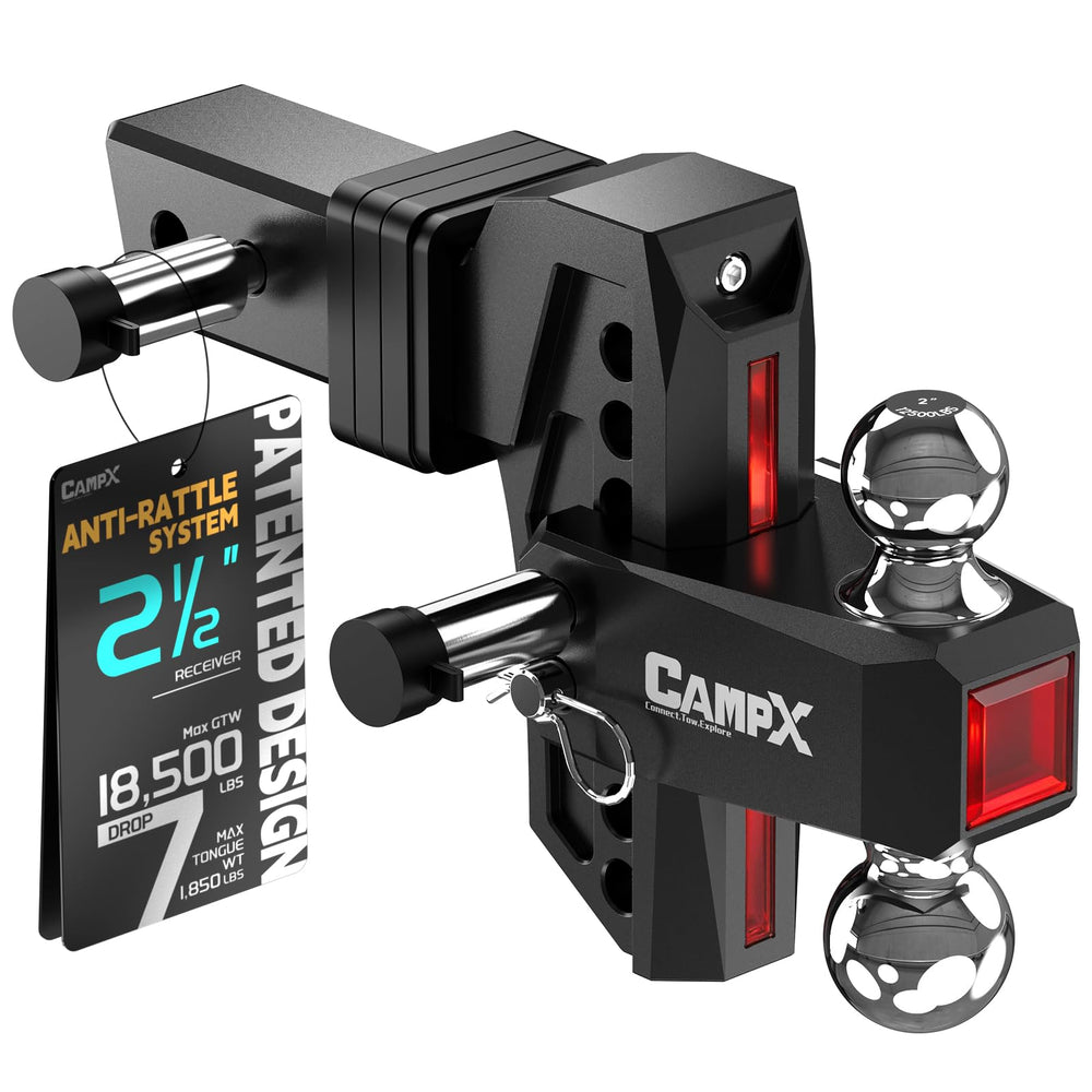 CAMPX front view of hitch showing overall shape and receiver fit for easy installation