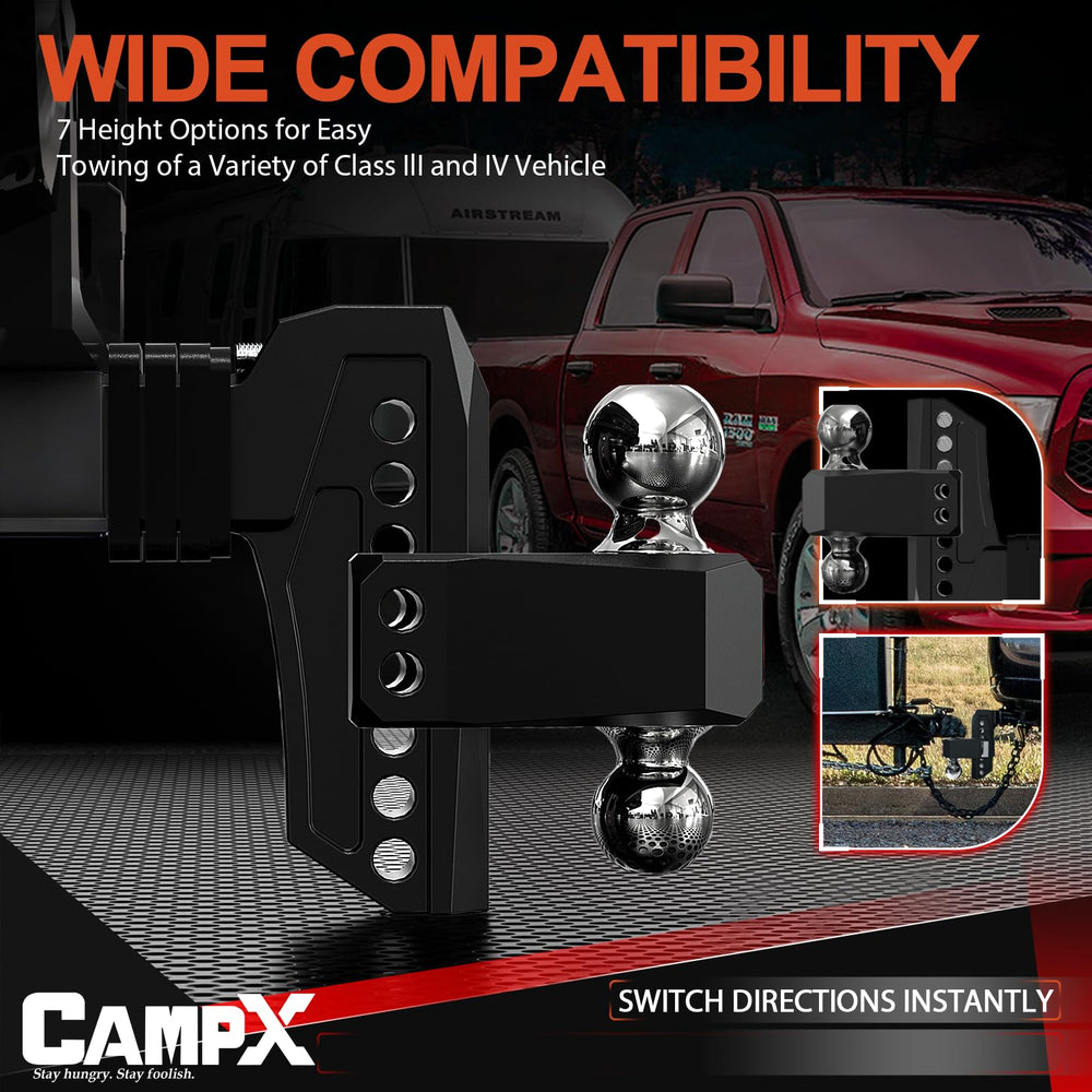 CAMPX height adjustment scale showing 1-inch increments for precise trailer alignment