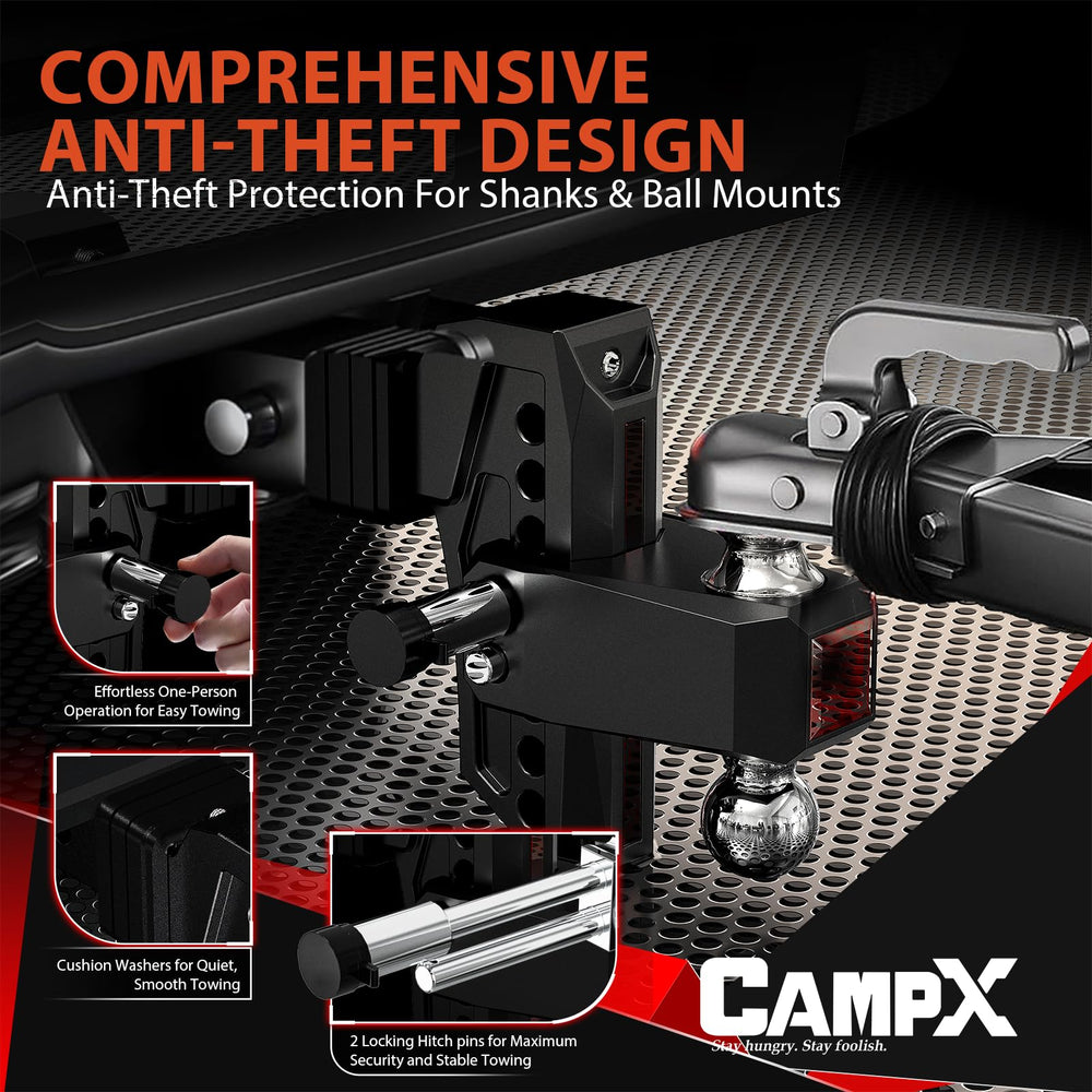 CAMPX ball mount installed demonstrating secure towing connection and strength