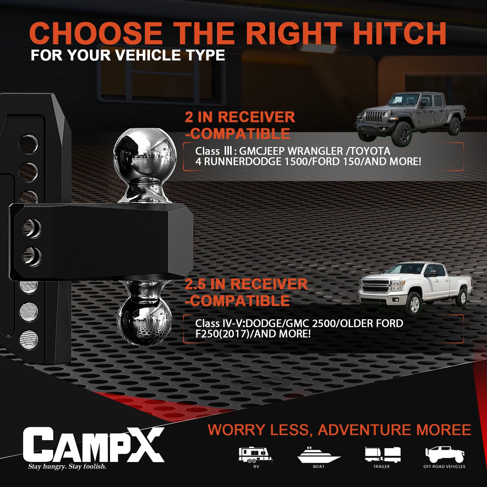 CAMPX hitch installed on truck demonstrating fitment and confident towing stability