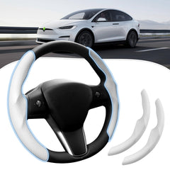 Canvcle front view of white steering wheel cover showing sleek design and protection