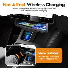 Canvcle open tray holding phone and sunglasses for organized in-car storage