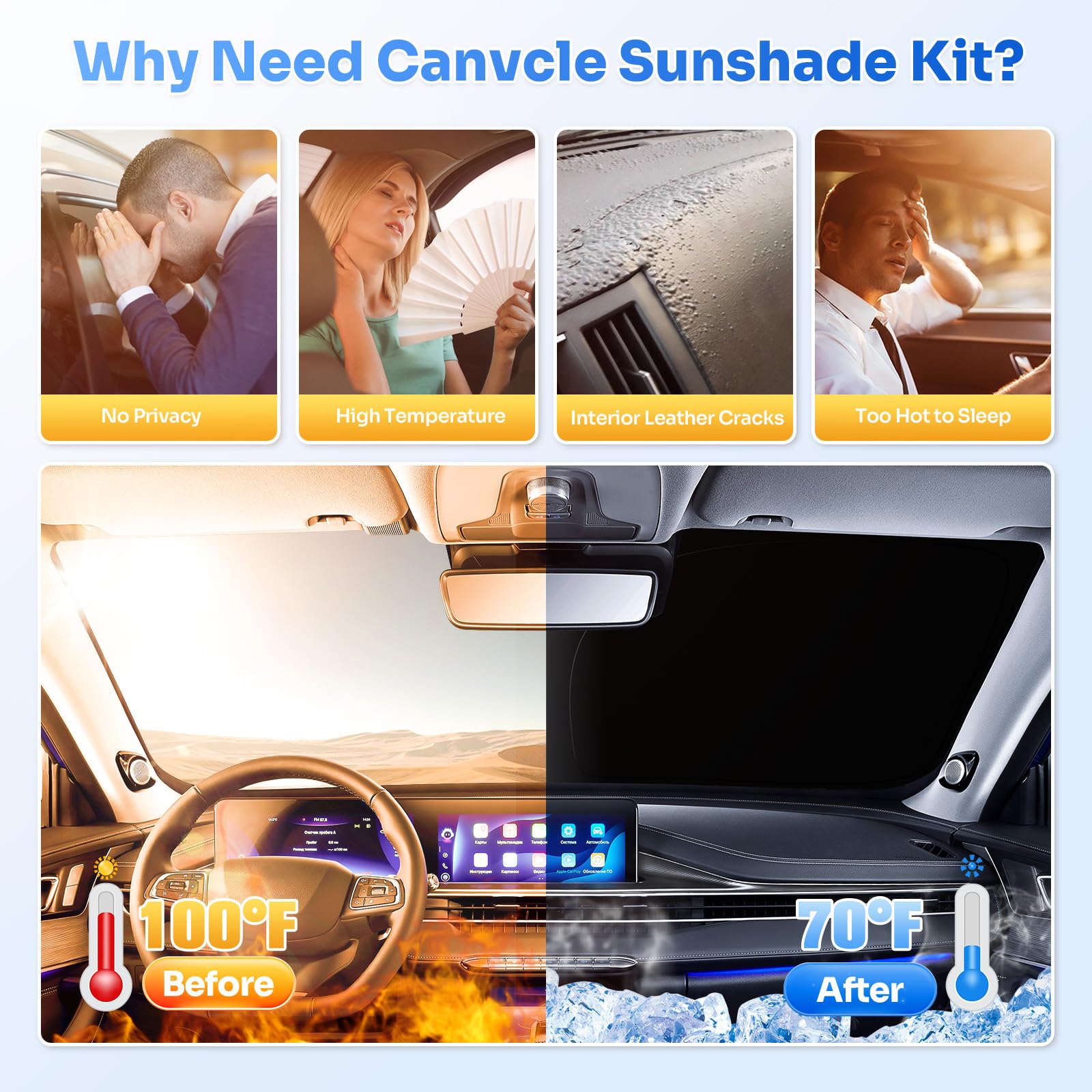 Canvcle rear side window coverage protecting upholstery from sun damage