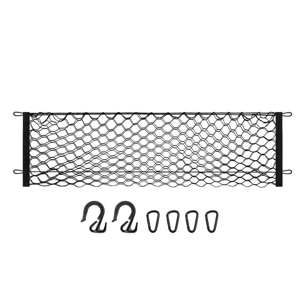 Canvcle net next to ruler illustrating size and fit for Traverse cargo area