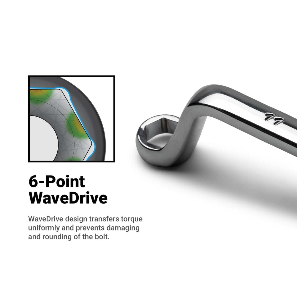 Capri Tools detail of both 45° and 75° angled box ends demonstrating improved clearance