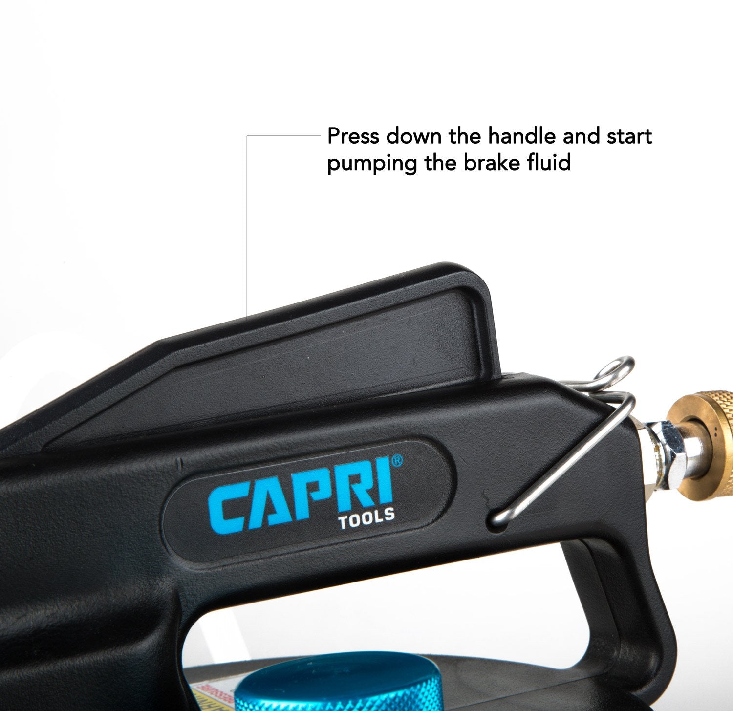 Capri Tools hose length comparison with ruler to show 40-inch reach benefit