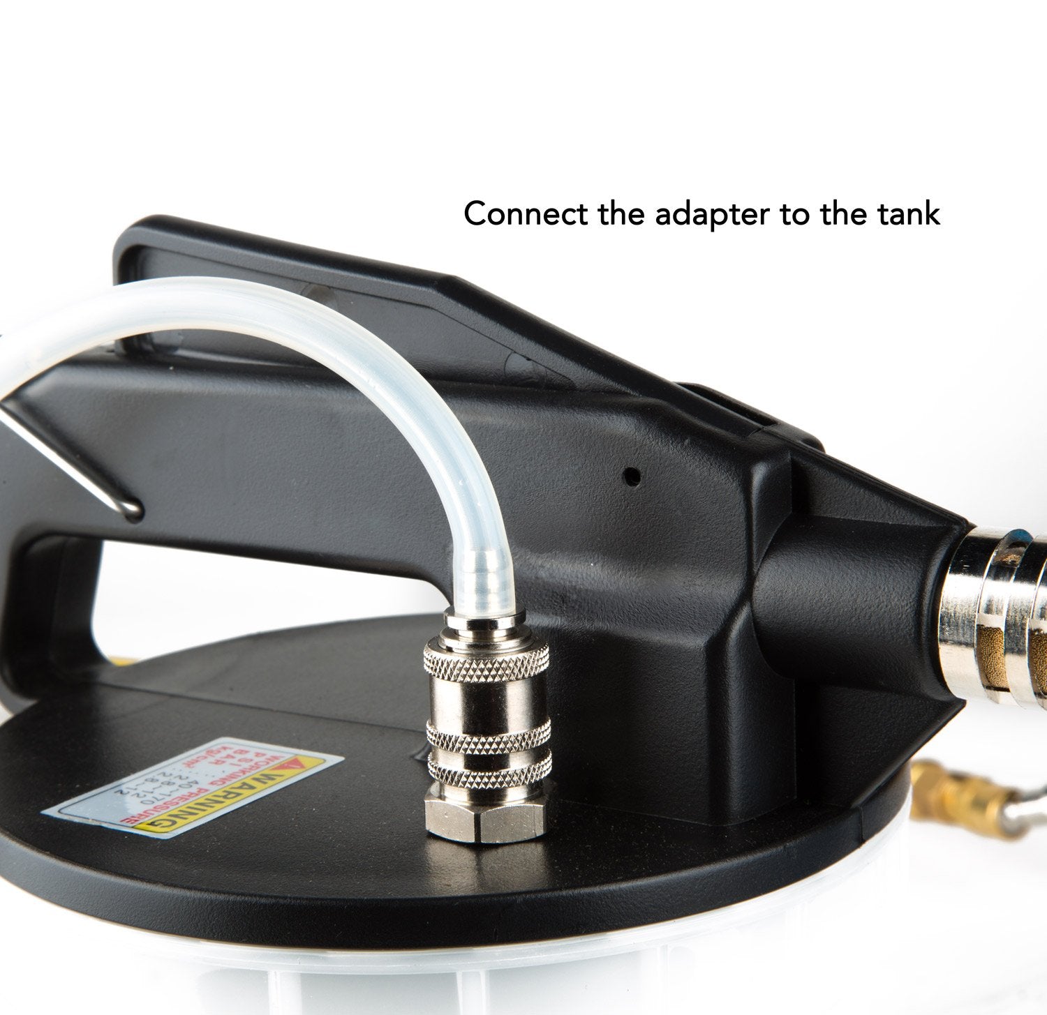 Capri Tools in use on brake bleeder valve illustrating clean fluid extraction