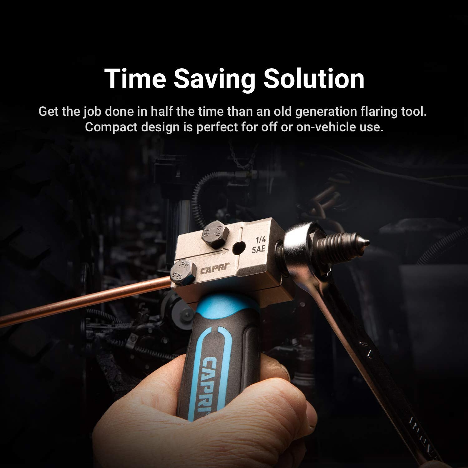 Capri Tools close-up of detachable die for accurate 45-degree double flares