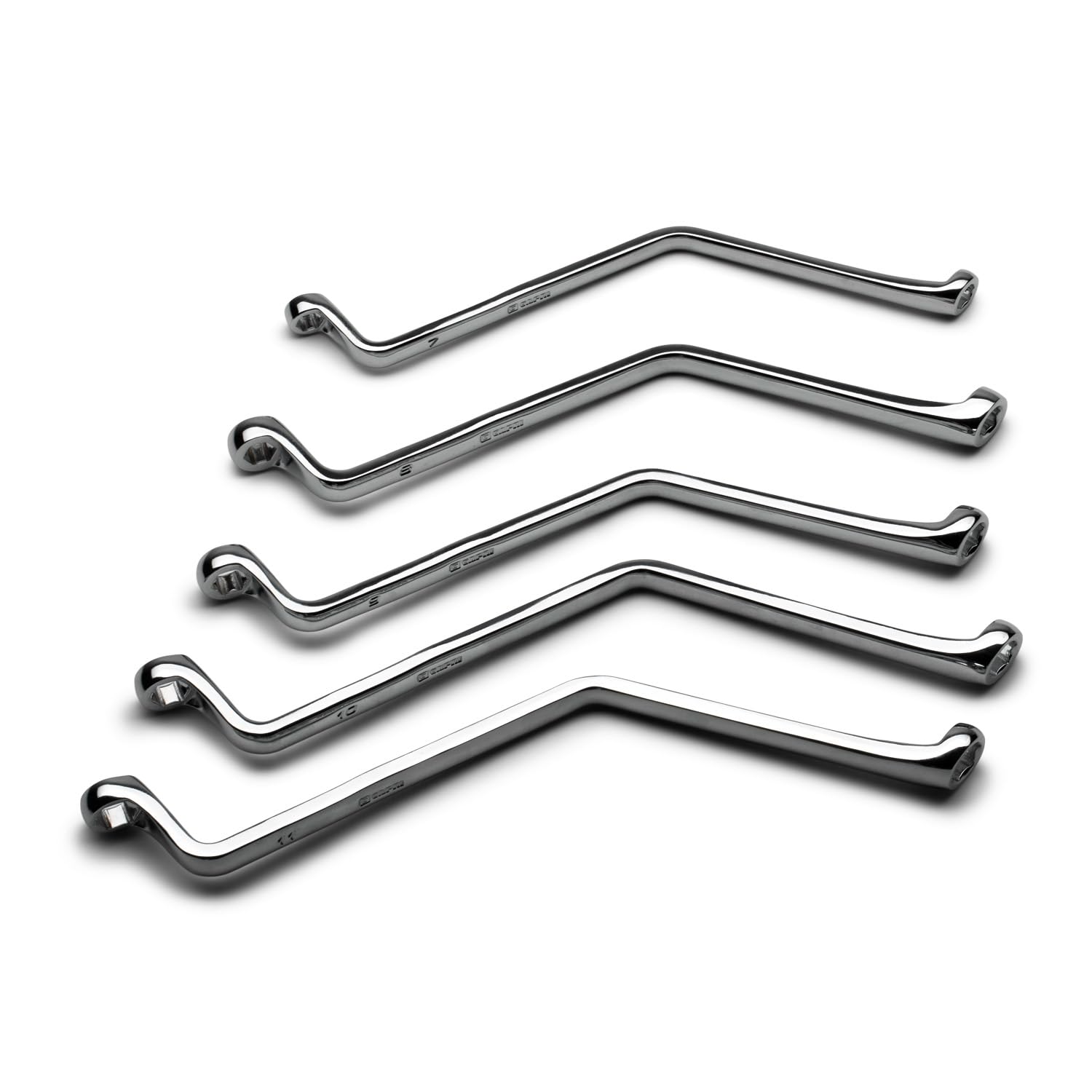 Capri Tools front view of brake bleeder wrench set showing five wrenches and packaging for quick selection
