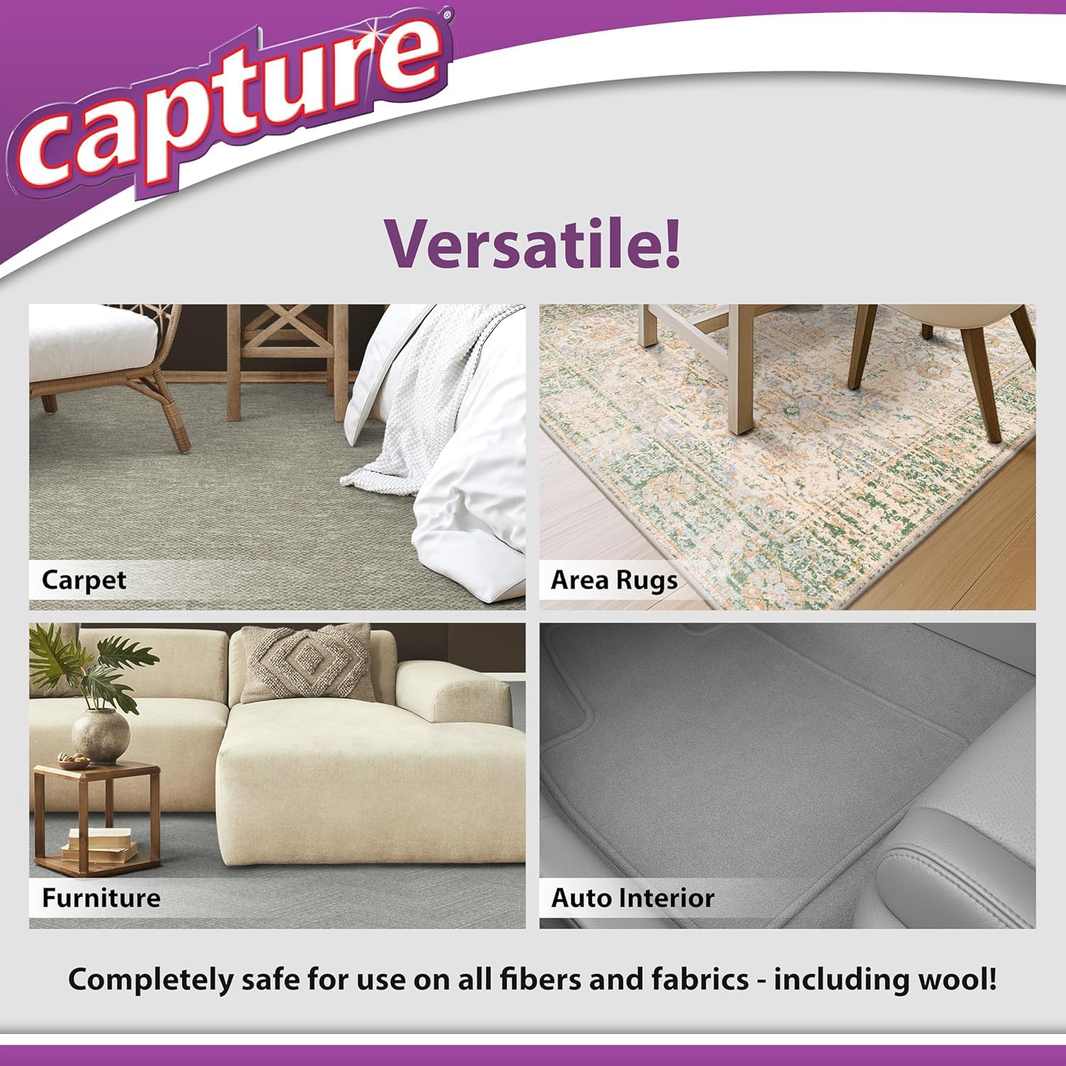 Capture upholstery application on car seat showing pet-stain care