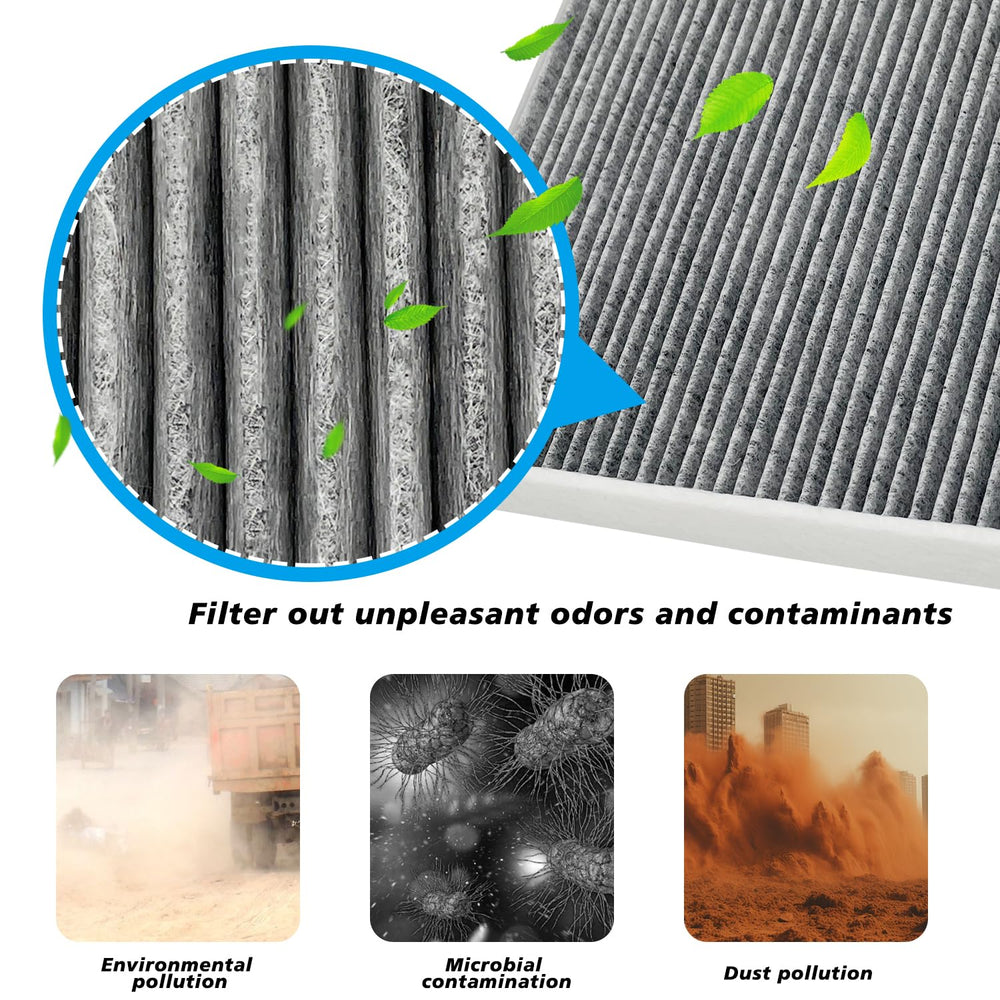 Capume cabin filter close-up showing coconut shell activated carbon layer for odor control