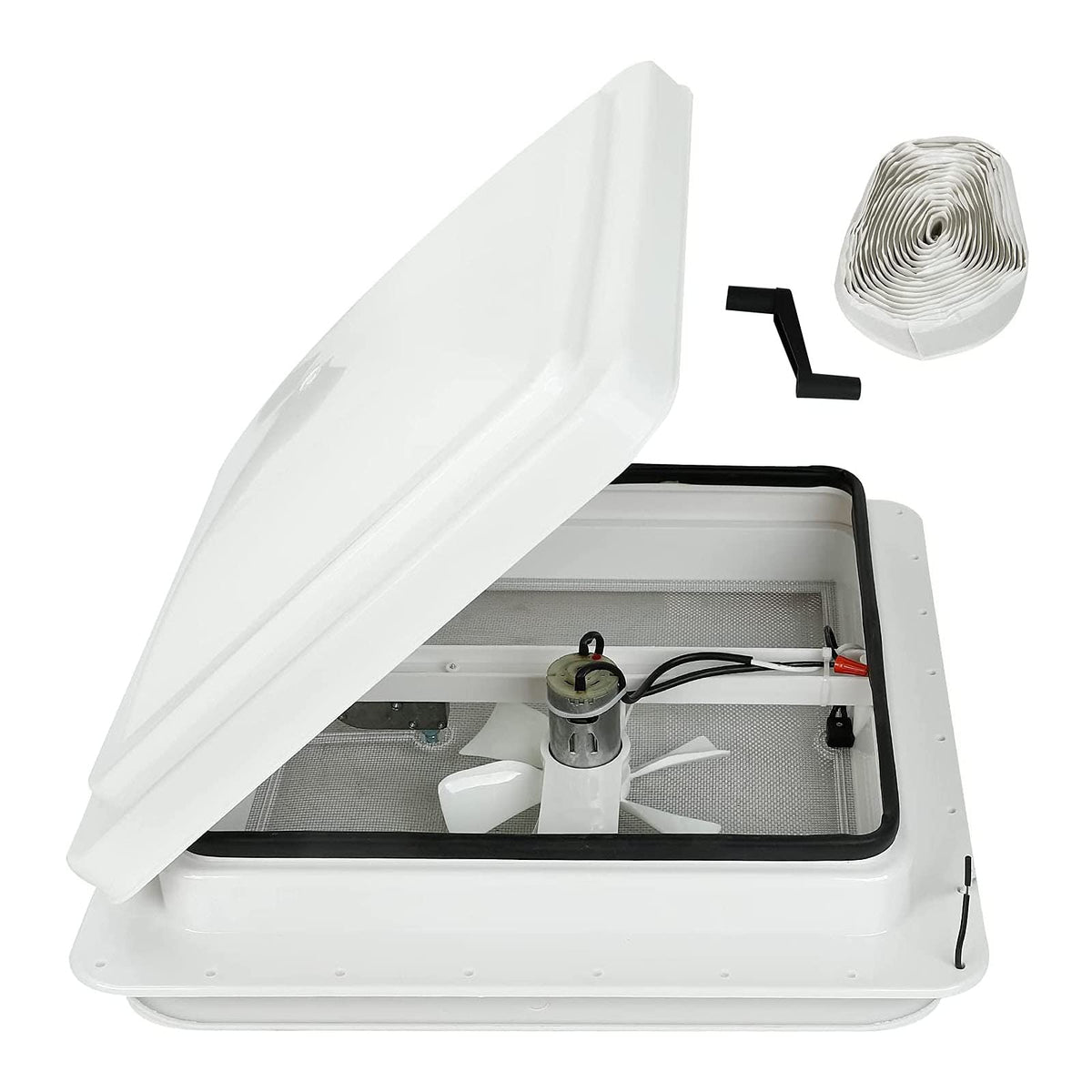 caqeg front view white lid showing clean exterior finish and weather protection