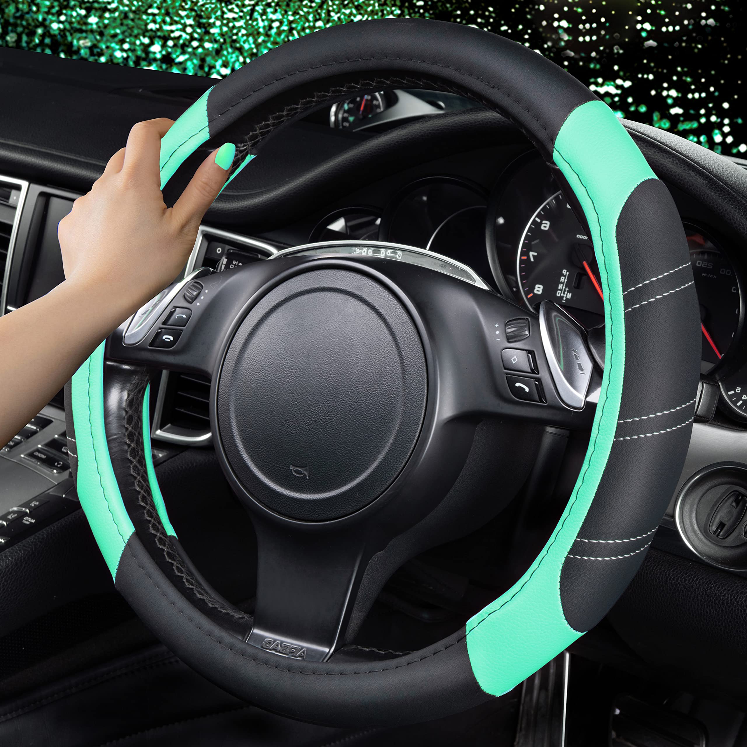 CAR PASS close-up of microfiber leather texture delivering comfortable grip
