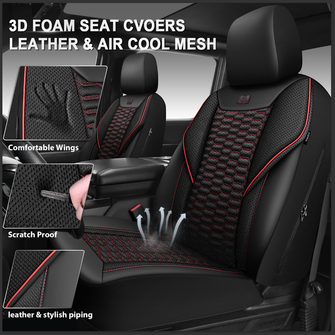 CAR PASS close-up of quilted mesh and faux leather texture for breathability