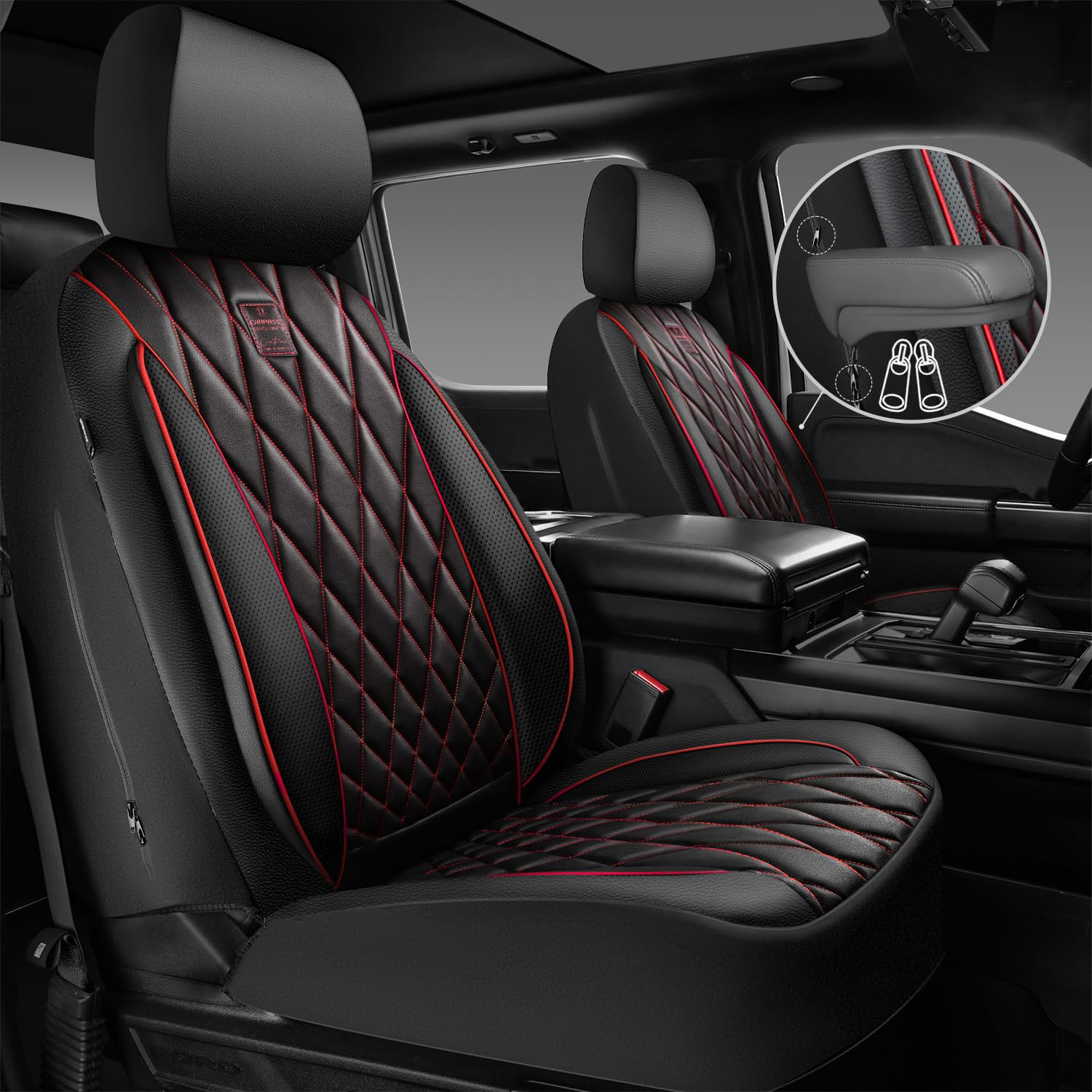 CAR PASS close-up of diamond stitching showing durable luxury finish