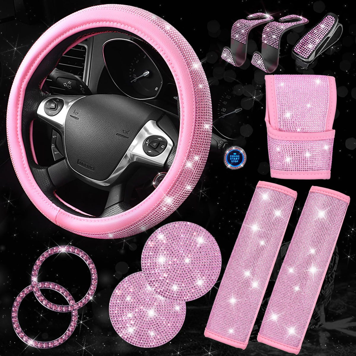 CAR PASS front kit arranged showing all 11 pieces and cohesive sparkle.