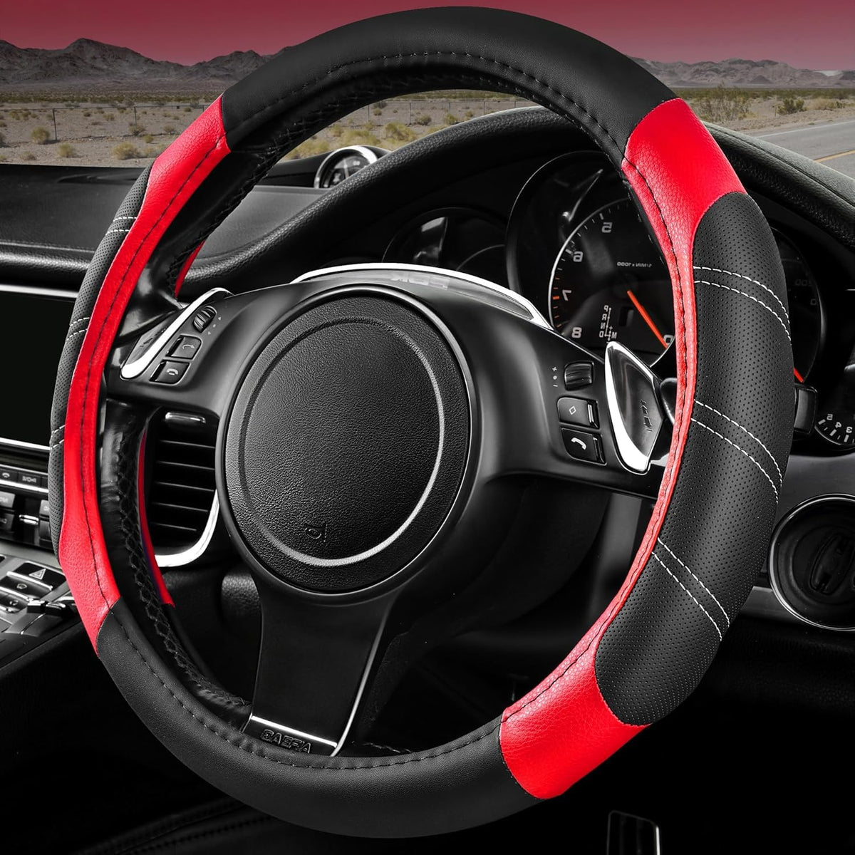 CAR PASS front view of black-red cover showing sporty design and instant interior upgrade
