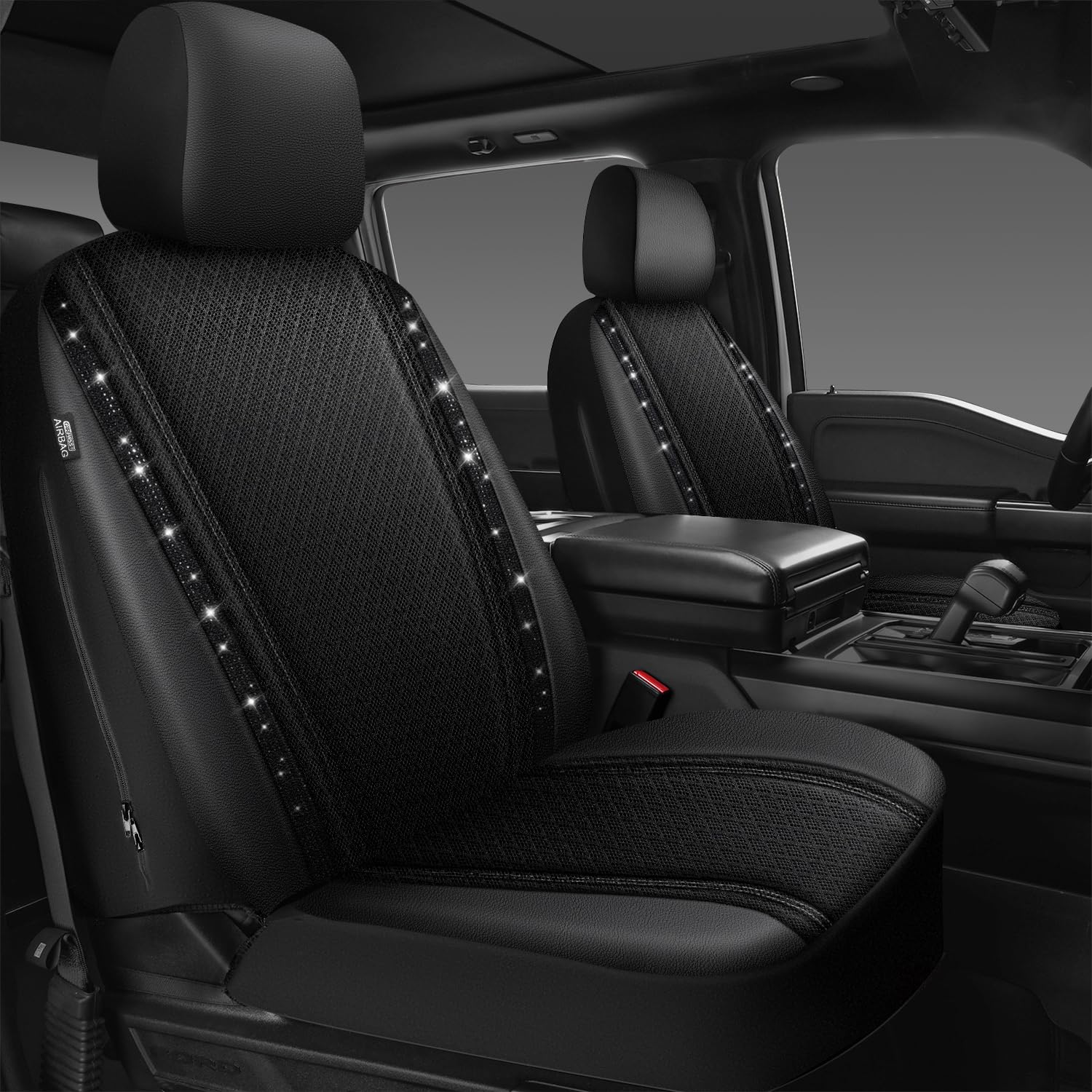 CAR PASS front seat covers in black rhinestone sparkle refreshing interior