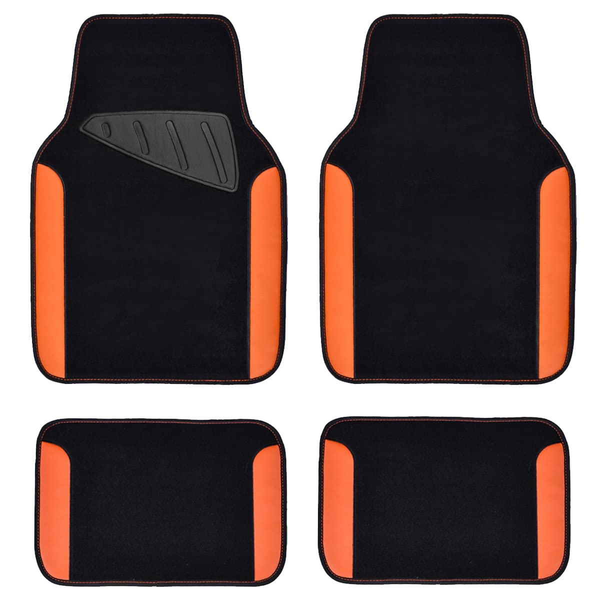 CAR PASS front mats displayed neatly showing orange leather-look finish and fit