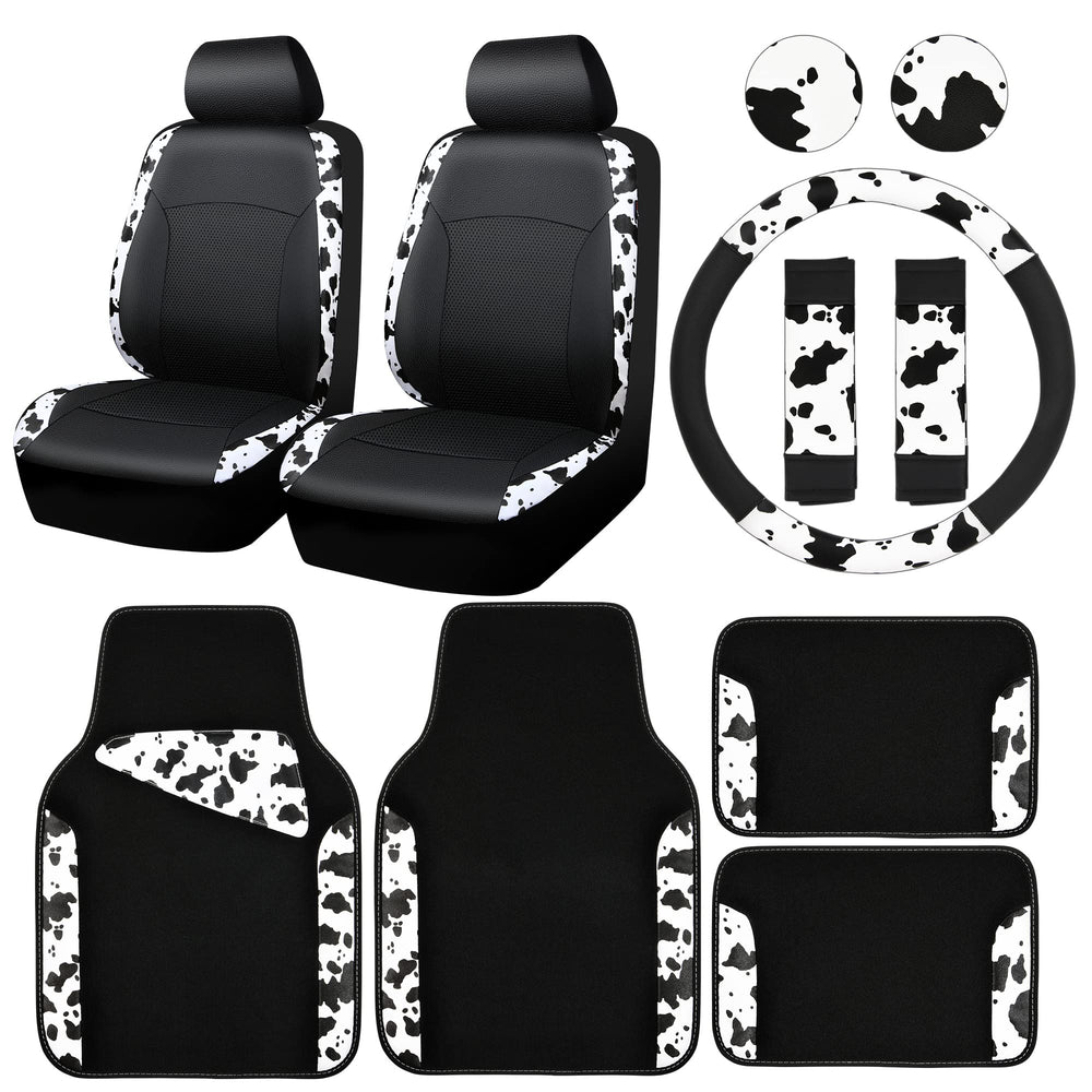 CAR PASS front seat covers cow print protecting seats and adding style